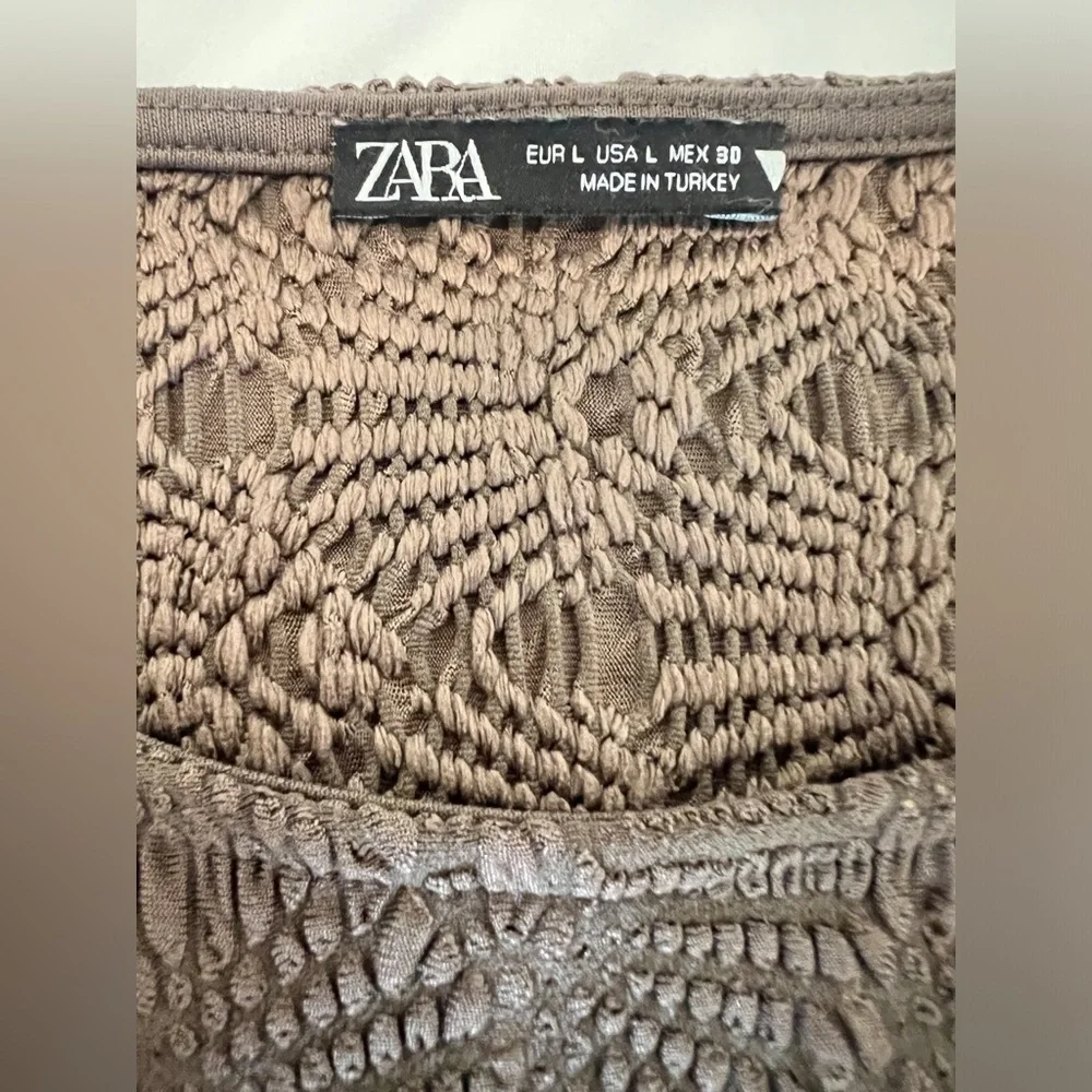 Zara Brown Fitted Long Sleeve Crop Top